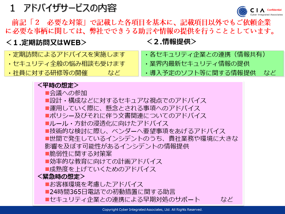 アドバイザリーサービス内容